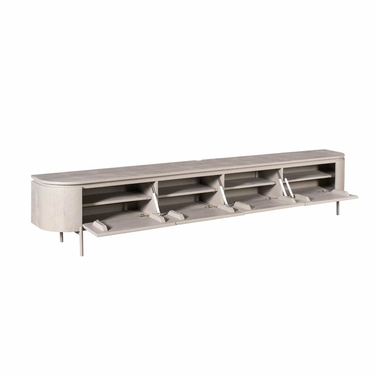 Tv-meubel Excellent in taupe van Starfurn met geopende klepdeuren en legplank