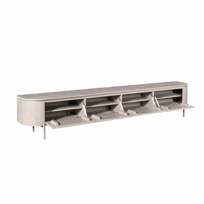 Tv-meubel Excellent in taupe van Starfurn met geopende klepdeuren en legplank
