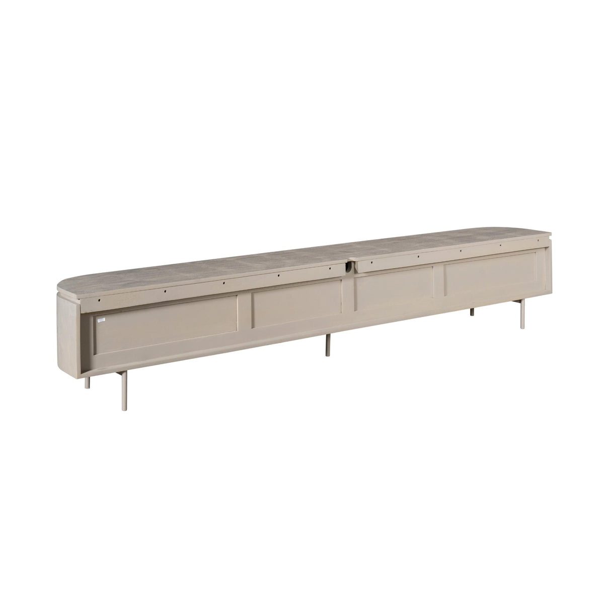 Zwevend TV-meubel Excellent Taupe 240cm van Starfurn schuin gefotografeerd, gesloten deuren