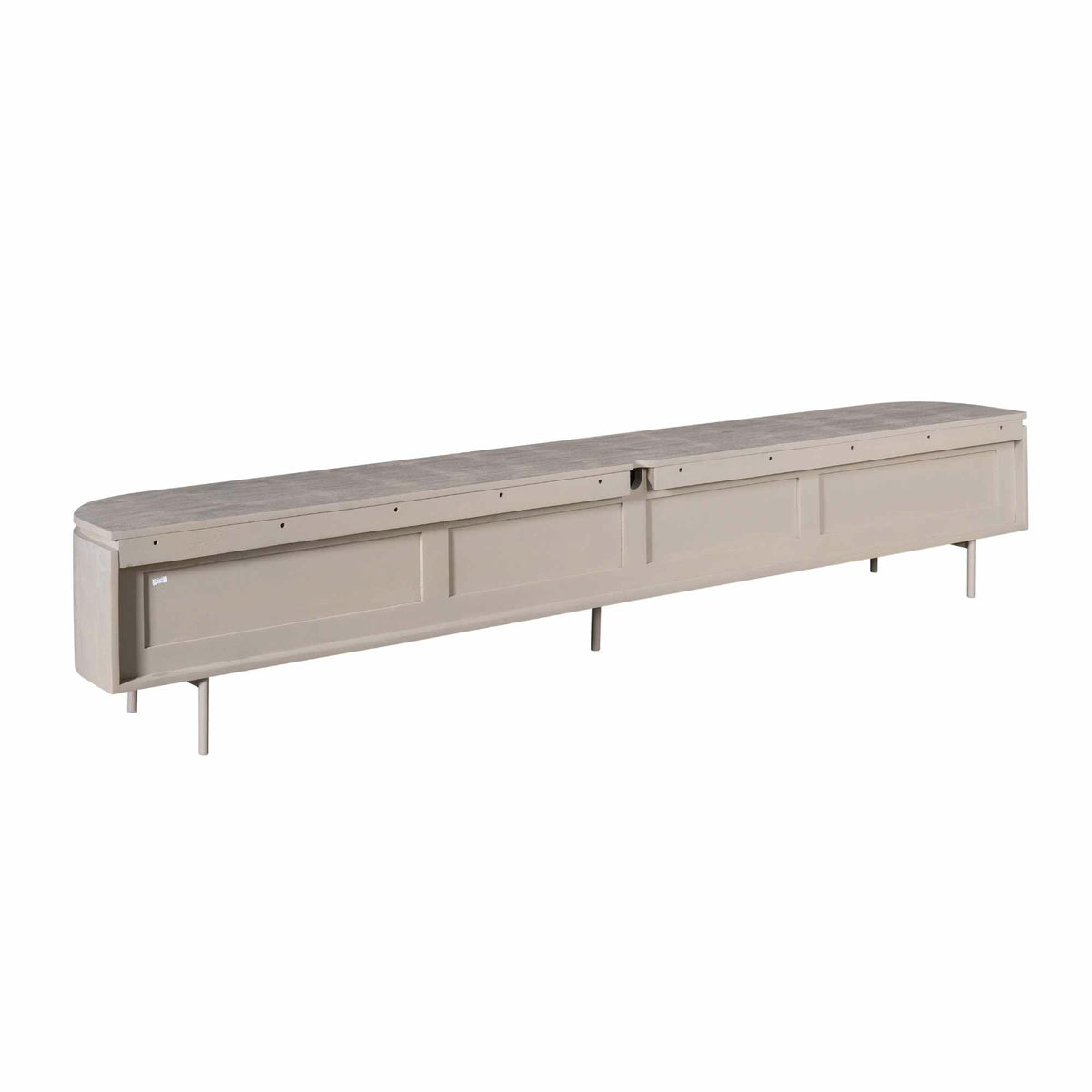 Zwevend TV-meubel Excellent Taupe 280cm van Starfurn schuin van rechts op pootjes