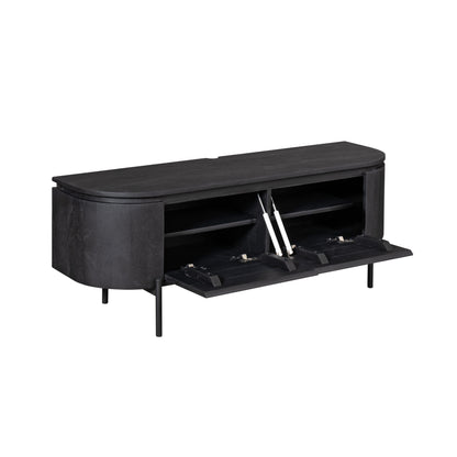 Zwevend TV-meubel Excellent Zwart 120cm van Starfurn met geopende klepdeuren en legplank